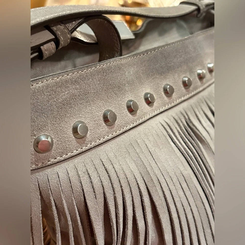 Michael Kors Gray Billy Fringe Crossbody Bag with Studded Detail